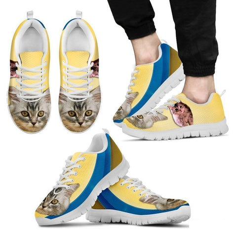 Cute Siberian Cat Print Sneakers For Men (White/Black)- Free Shipping-Paww-Printz-Merchandise
