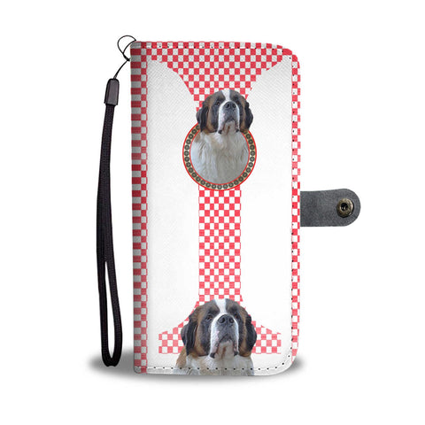 Cute Saint Bernard Dog On Red Print Wallet Case-Free Shipping