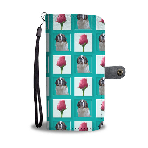 Cute Saint Bernard Dog With Red Rose Print Wallet Case-Free Shipping