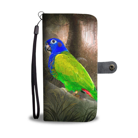 Blue Headed Parrot Print Wallet Case-Free Shipping