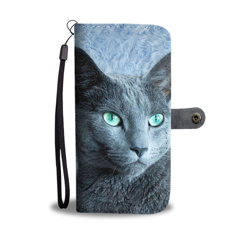 Lovely Russian Blue Cat Print Wallet Case-Free Shipping