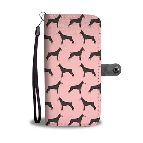 Doberman Pinscher On Pink Pattern Print Wallet Case-Free Shipping