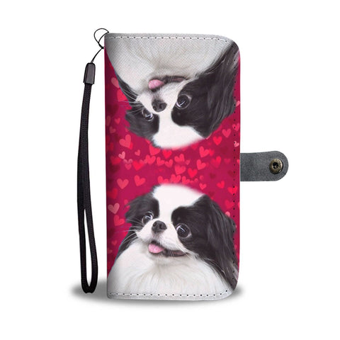 Japanese Chin Dog On Red Hearts Print Wallet Case-Free Shipping