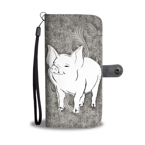Cute Middle White Pig Print Wallet Case-Free Shipping