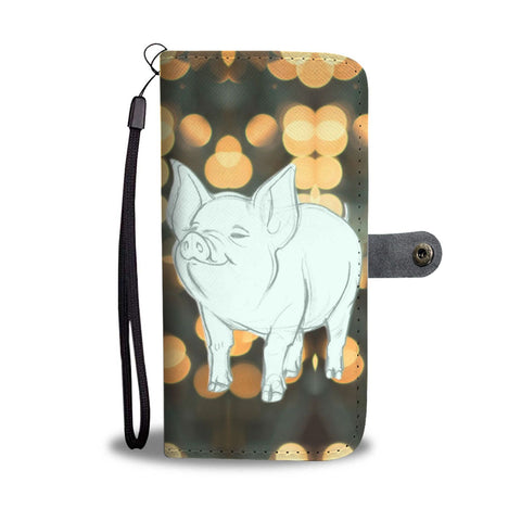 Cute Middle White Pig with slide lights Print Wallet Case-Free Shipping