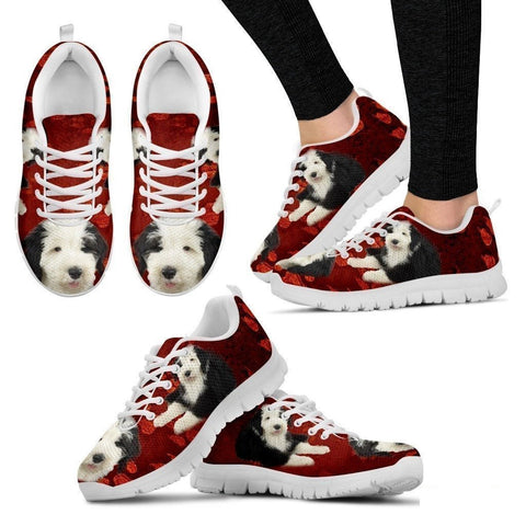 Old English Sheepdog Print Sneakers For Women(White)- Free Shipping-Paww-Printz-Merchandise