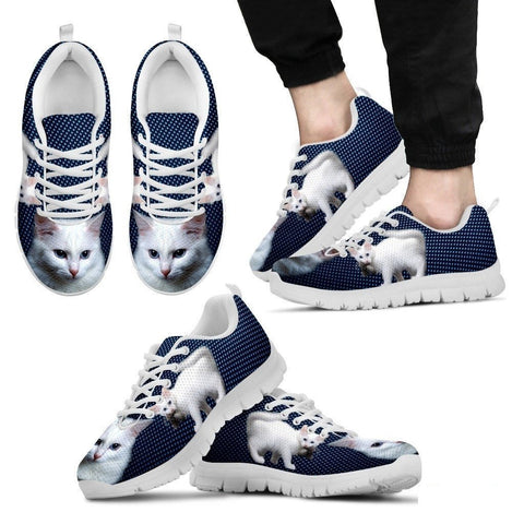 White Turkish Angora Cat Print Sneakers For Men (White/Black)- Free Shipping-Paww-Printz-Merchandise
