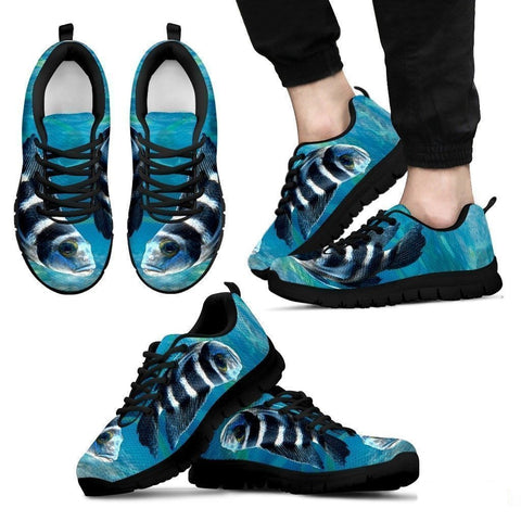 African Cichlid Fish (White/Black) Running Shoe For Men-Free Shipping Limited Edition-Paww-Printz-Merchandise