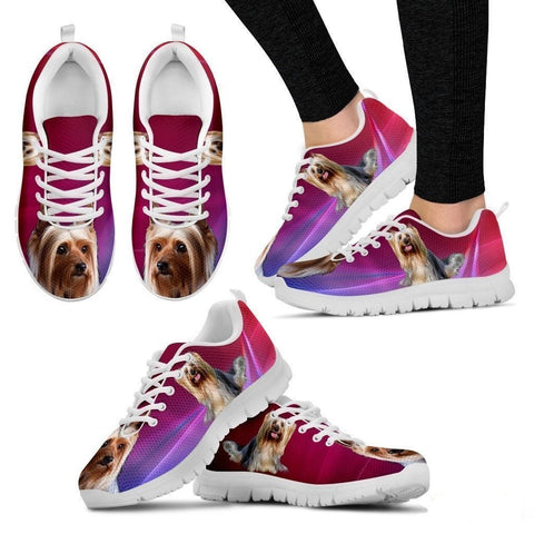 Cute Silky Terrier Print Sneakers For Women(White/Black)- Free Shipping-Paww-Printz-Merchandise