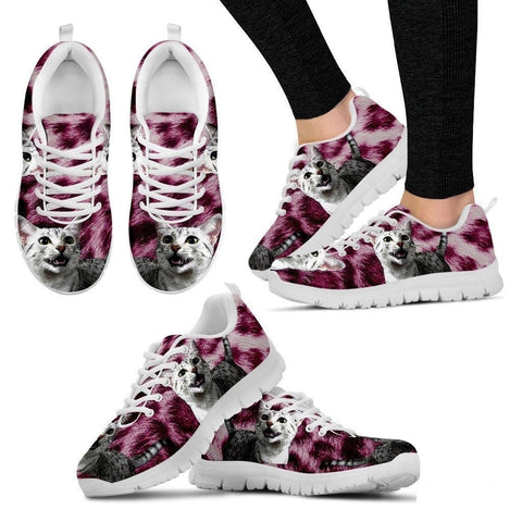 Egyptian Mau Cat Print (Black/White) Running Shoes For Women-Free Shipping-Paww-Printz-Merchandise