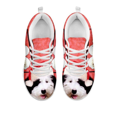 Old English Sheepdog With Santa Cap Running Shoes For Women- Free Shipping-For 24 Hours Only-Paww-Printz-Merchandise