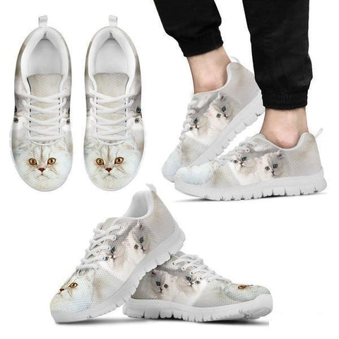 White Persian Cat Print Running Shoe For Men- Free Shipping-Paww-Printz-Merchandise
