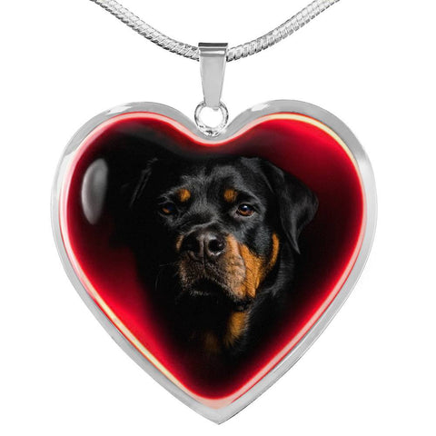 Rottweiler Dog Print Heart Charm Necklaces-Free Shipping
