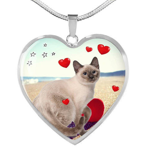 Cute Tonkinese Cat Print Heart Pendant Luxury Necklace-Free Shipping