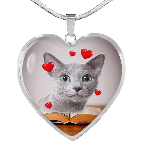 Russian Blue Print Heart Pendant Luxury Necklace-Free Shipping