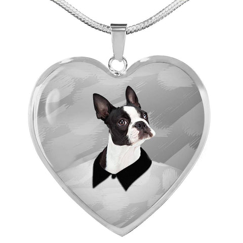 Boston Terrier Print Heart Charm Luxury Necklace -Free Shipping