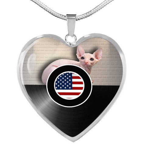 Sphynx Cat Print Heart Pendant Luxury Necklace-Free Shipping