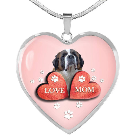 Saint Bernard Dog Print Heart Pendant Luxury Necklace-Free Shipping