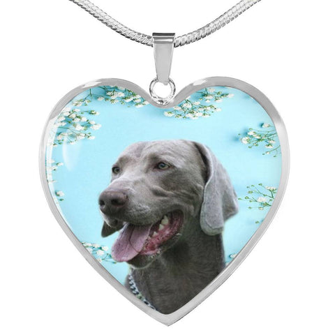 Weimaraner Dog Print Heart Pendant Luxury Necklace-Free Shipping