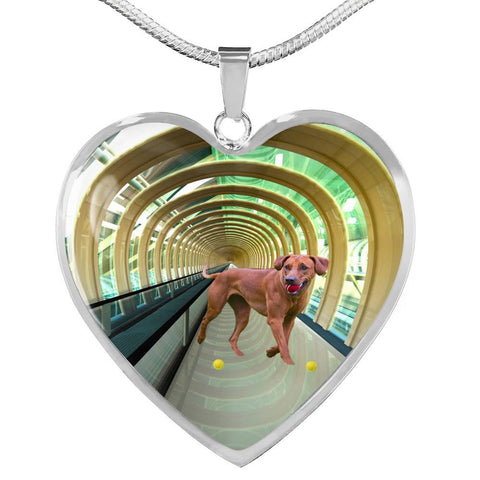 Rhodesian Ridgeback Dog Print Heart Pendant Luxury Necklace-Free Shipping