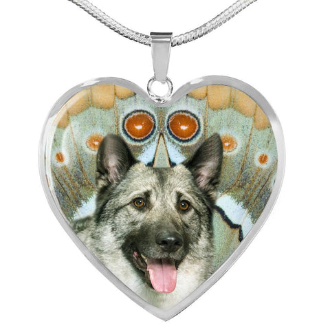 Norwegian Elkhound Dog Print Heart Pendant Luxury Necklace-Free Shipping