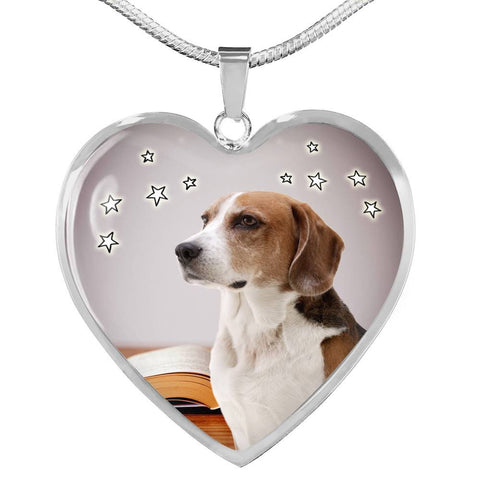 English Foxhound Print Heart Pendant Luxury Necklace-Free Shipping
