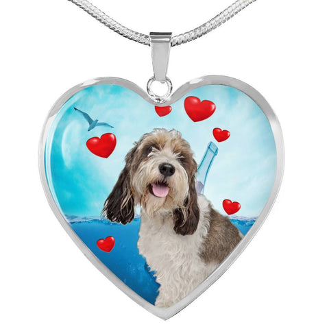 Petit Basset Griffon Vendeen Print Heart Pendant Luxury Necklace-Free Shipping