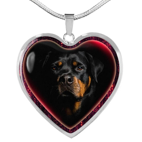 Lovely Rottweiler Dog Print Heart Charm Necklaces-Free Shipping