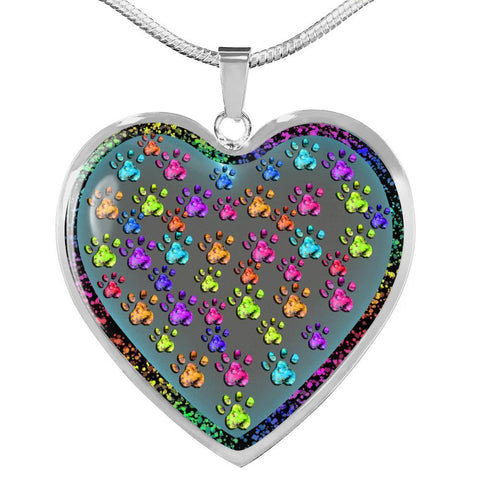 Colorful Paws Print Heart Charm Necklaces-Free Shipping