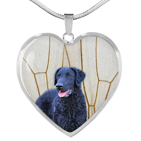 Curly Coated Retriever Print Heart Pendant Luxury Necklace-Free Shipping