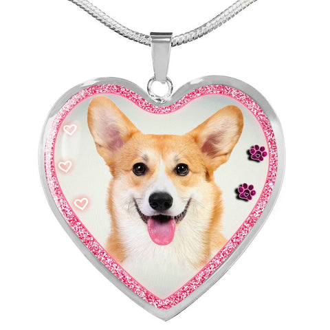 Pembroke Welsh Corgi Dog Print Heart Charm Necklaces-Free Shipping