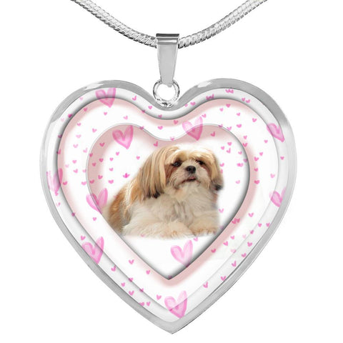 Shih Tzu Dog Print Heart Pendant Luxury Necklace-Free Shipping