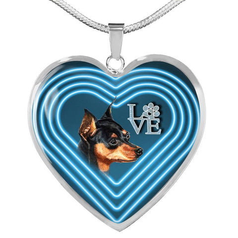 Miniature Pinscher Dog Print Heart Charm Necklaces-Free Shipping