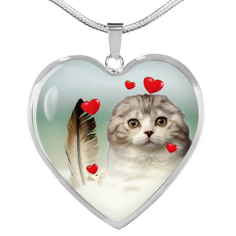 Scottish Fold Print Heart Pendant Luxury Necklace-Free Shipping