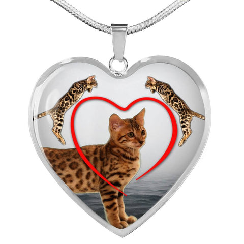 Bengal Cat Print Heart Pendant Luxury Necklace-Free Shipping