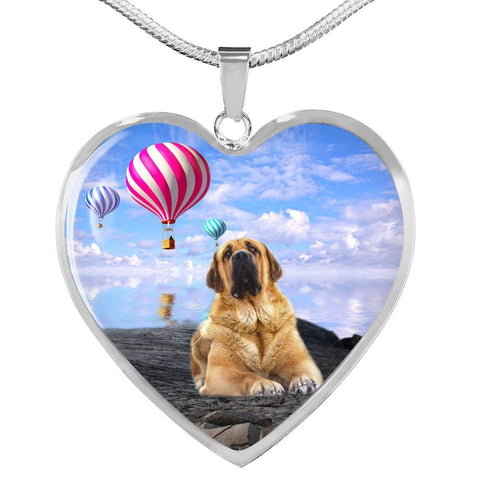Spanish Mastiff Dog Print Heart Pendant Luxury Necklace-Free Shipping