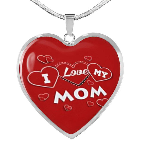 'I Love MY MOM' Red Print Heart Pendant Luxury Necklace