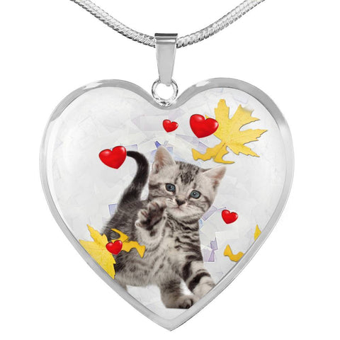 American Shorthair Print Heart Pendant Luxury Necklace-Free Shipping