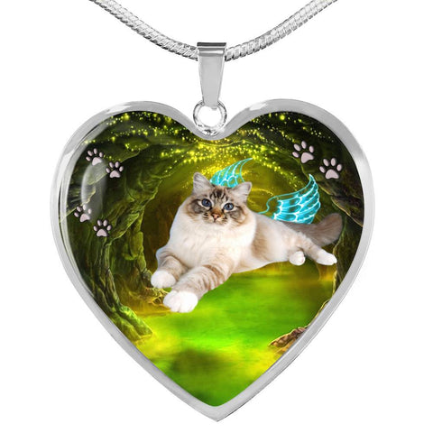 Birman Cat Print Heart Charm Necklaces-Free Shipping