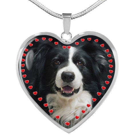 Border Collie Print Heart Charm Necklace-Free Shipping