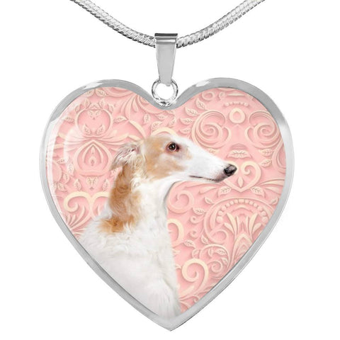 Borzoi Dog Print Heart Pendant Luxury Necklace-Free Shipping