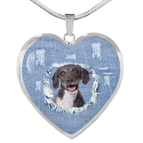 Amazing Spanish Water Dog Print Heart Pendant Luxury Necklace-Free Shipping