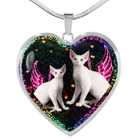 Devon Rex Cat Print Heart Charm Necklaces-Free Shipping