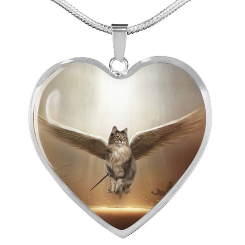 Norwegian Forest Cat Print Heart Pendant Luxury Necklace-Free Shipping