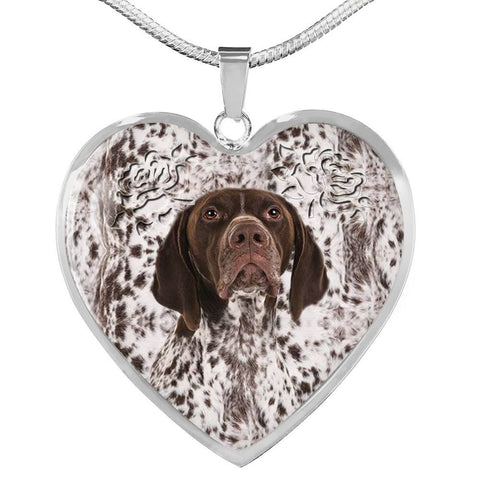 German Shorthaired Pointer Dog Print Heart Pendant Luxury Necklace-Free Shipping