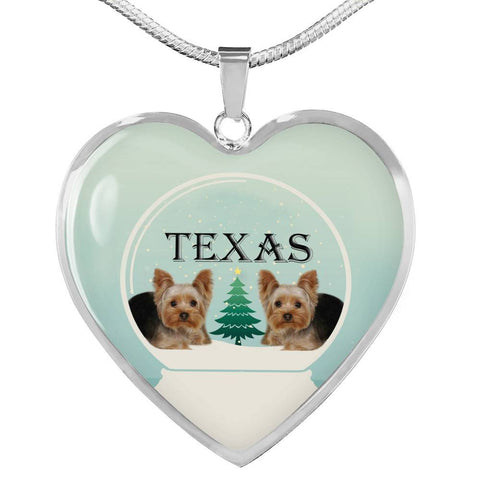 Yorkshire Terrier (Yorkie) Texas Print Heart Charm Luxury Necklace-Free Shipping