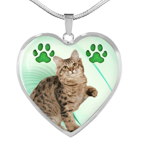 American Bobtail Print Heart Pendant Luxury Necklace-Free Shipping