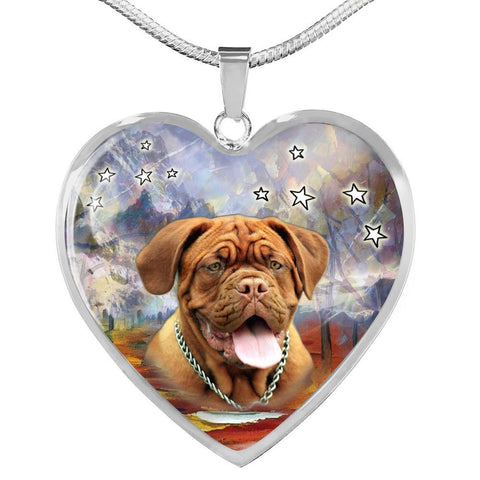 Dogue De Bordeaux Print Heart Pendant Luxury Necklace-Free Shipping