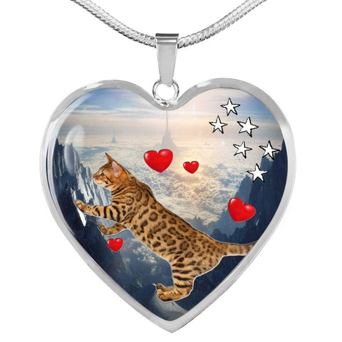 California Spangled Cat Print Heart Pendant Luxury Necklace-Free Shipping