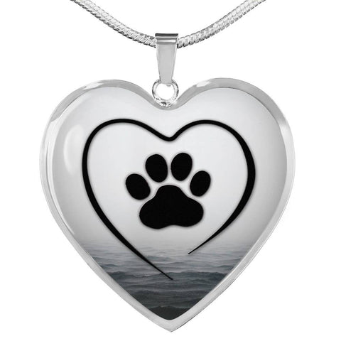 Paws Black Print Heart Pendant Luxury Necklace-Free Shipping